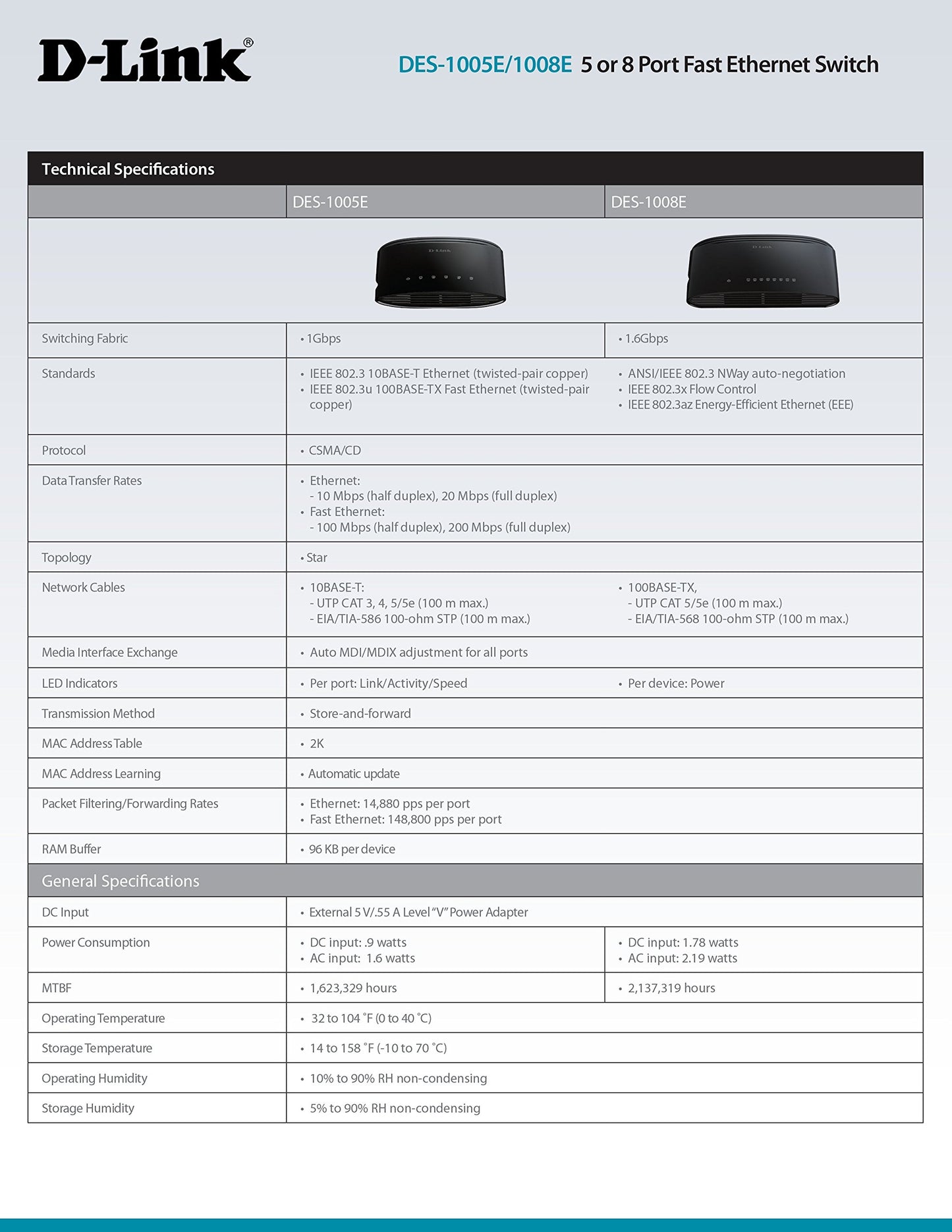 D-Link 8-Port Fast Ethernet Desktop Switch (DES-1008E)