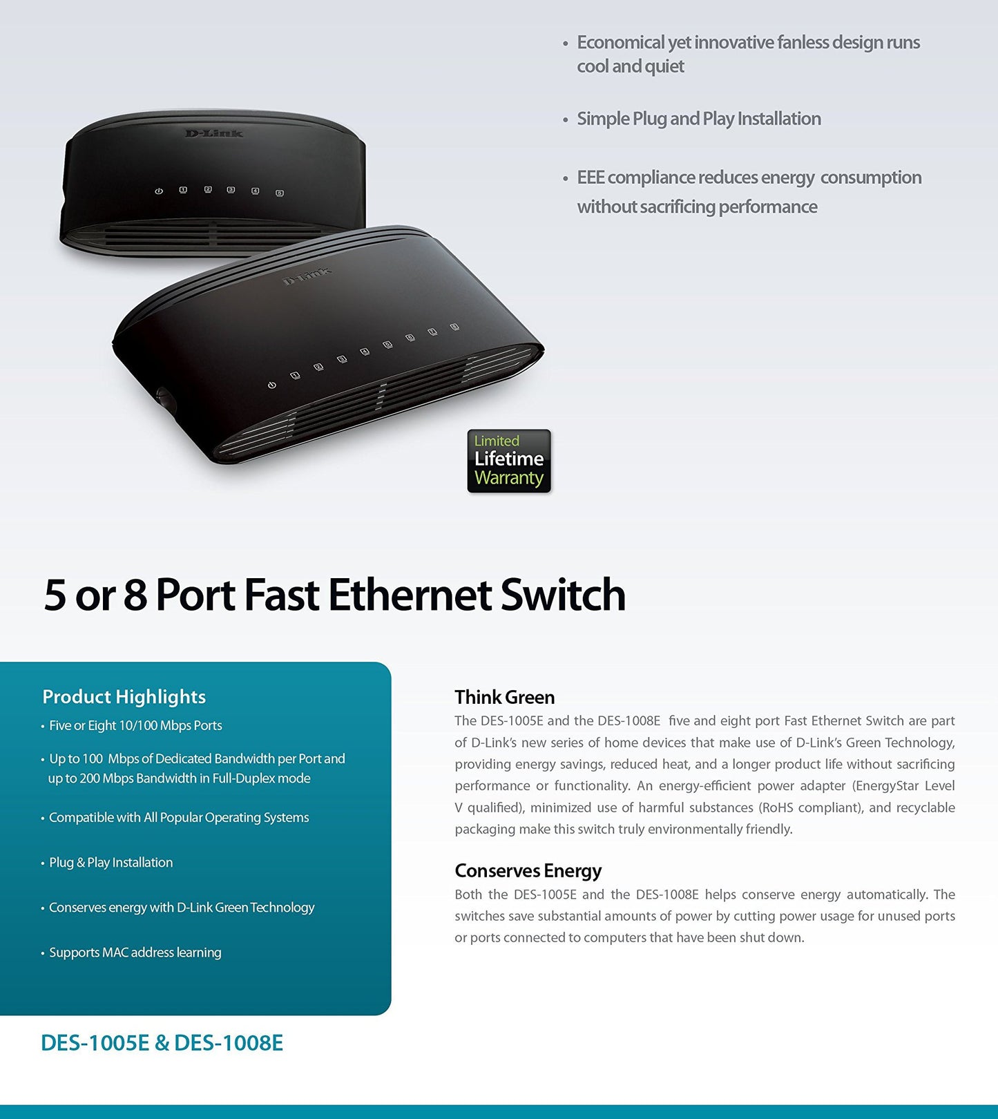 D-Link 8-Port Fast Ethernet Desktop Switch (DES-1008E)