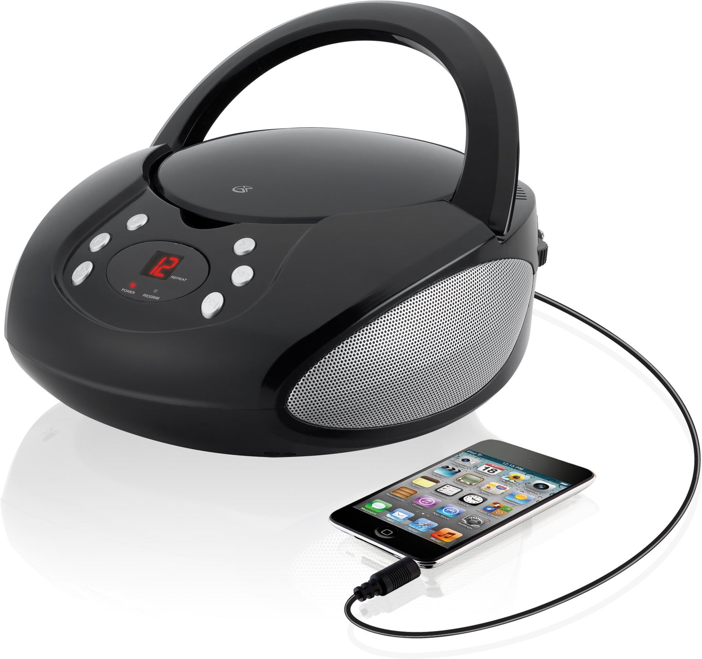 GPX Portable Top-Loading CD Boombox with AM/FM Radio and 3.5mm Line for MP3 Device, Black