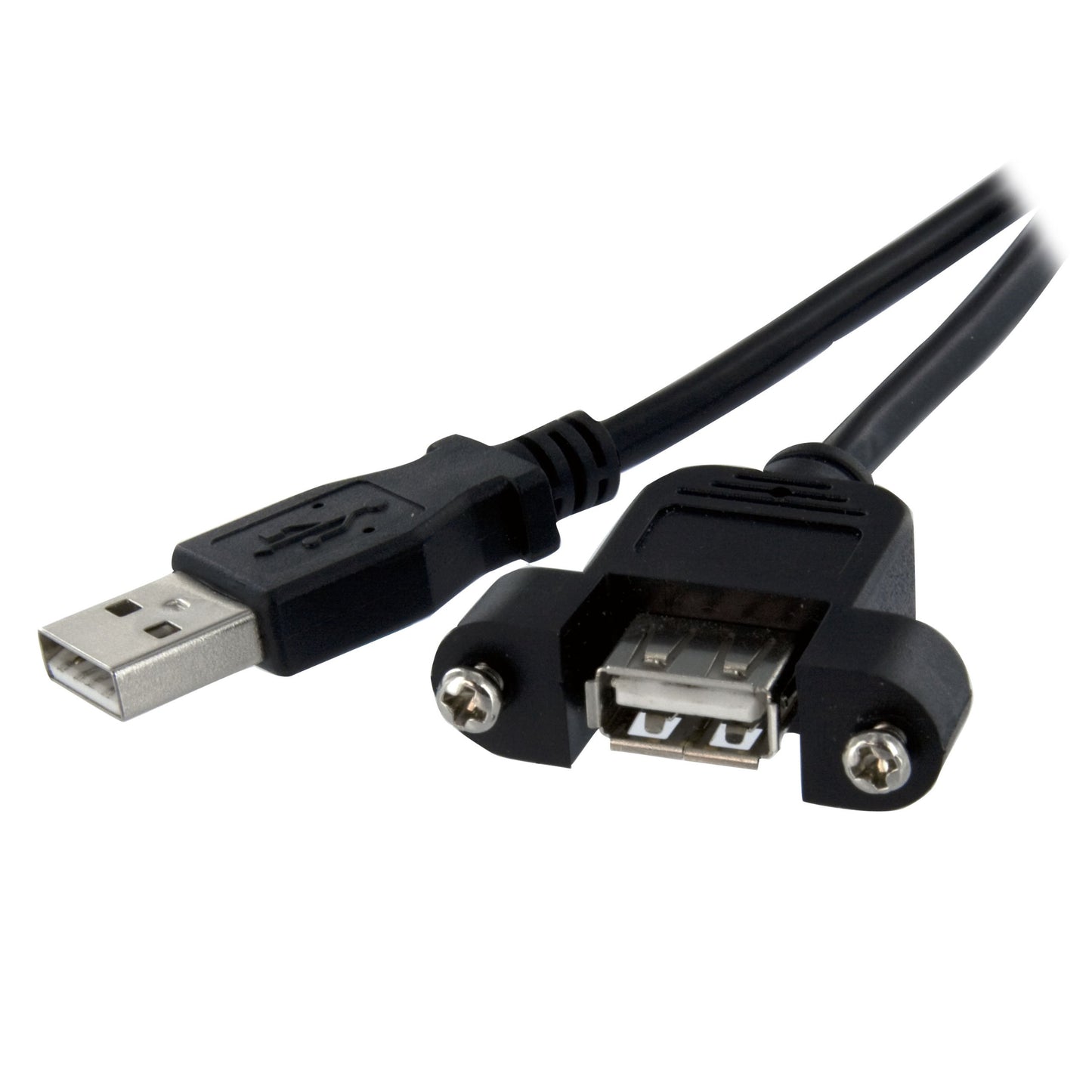 StarTech.com 1 ft Panel Mount USB Cable A to A - F/M - USB extension cable - USB (M) to USB (F) - USB 2.0 - 1 ft - molded, thumbscrews - black - USBPNLAFAM1
