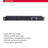 CyberPower PDU81006 Switched Metered-by-Outlet PDU, 200-240V/20A, 8 Outlets, 1U Rackmount
