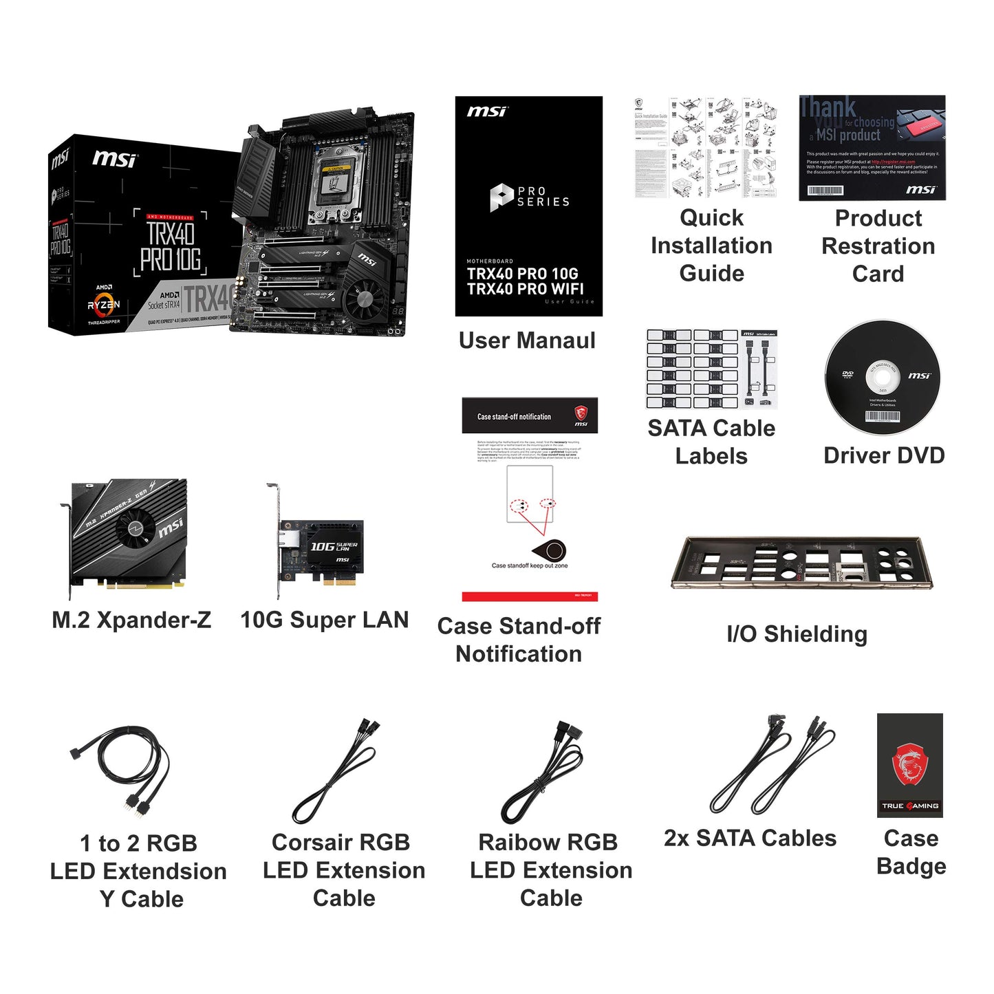 MSI TRX40 PRO 10G Motherboard (AMD Strx4, PCIe Gen4, M.2, USB3.2 Gen2x2, DDR4, Dual 10G LAN, ATX)