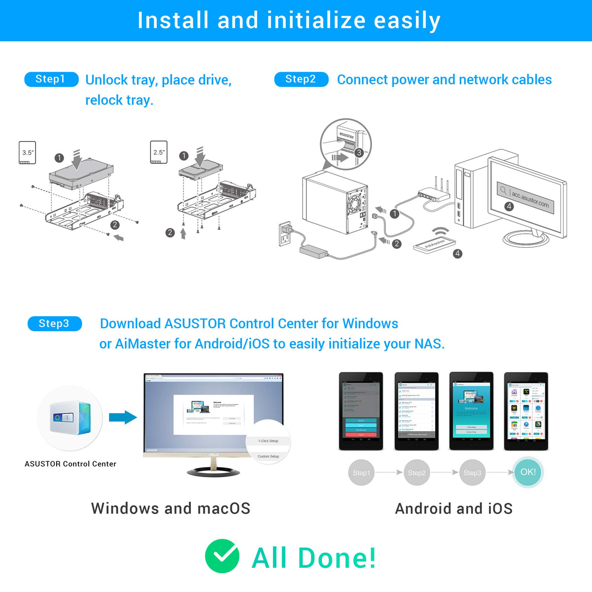 ASUSTOR AS6302T, 2 Bay NAS (Diskless) Intel Celeron Dual-Core 2.0GHz Processor, 2GB DDR3L RAM