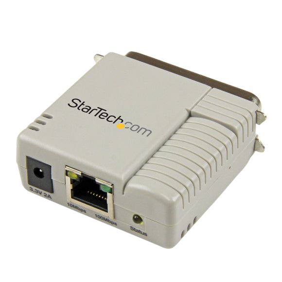 StarTech.com 1-Port 10/100 Mbps Parallel Network Print Server - Fast Centronics Ethernet Printer Server Adapter - Windows 10 (PM1115P2)
