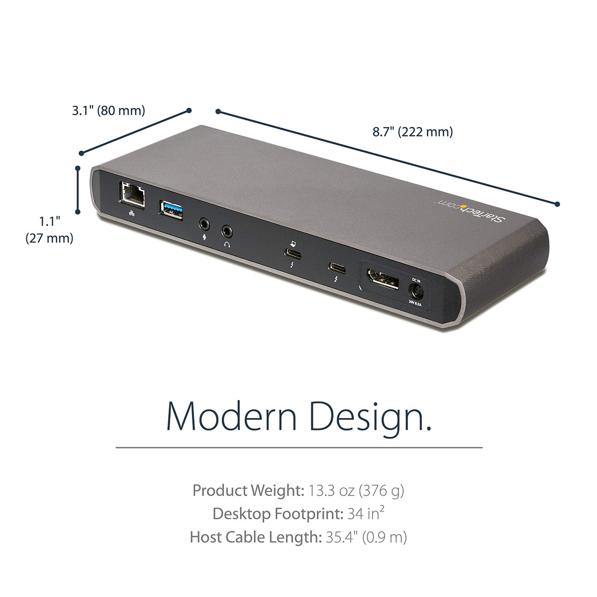 StarTech.com Dual 4K Monitor Thunderbolt 3 Dock with DisplayPort - 85 W Power Delivery + Charging - Mac & Windows (TB3DK2DPPD)
