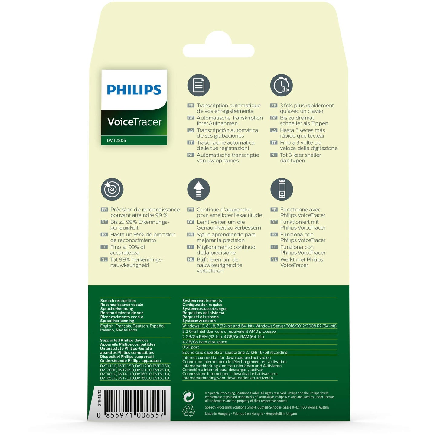 Philips Speech Products Products Philips DVT2805 Voicetracer Speech Recognition Software Voice Recorder