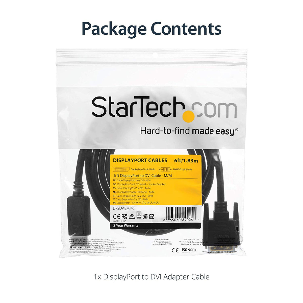StarTech.com DisplayPort to DVI Video Adapter Converter Cable - M/M