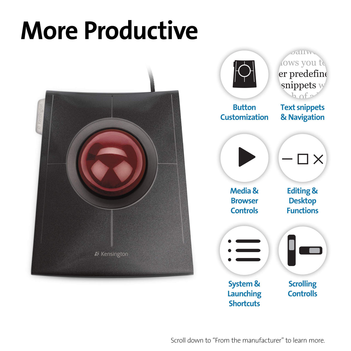 Kensington K72327US SlimBlade Trackball, Red, One Size