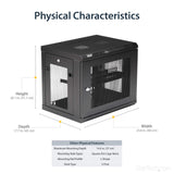 StarTech.com 9U Wall Mount Server Rack Cabinet - 2-Post Adjustable Depth (6" to 15") IT Data Equipment Enclosure with Cable Management - 200lb / 90kg (RK9WALM)