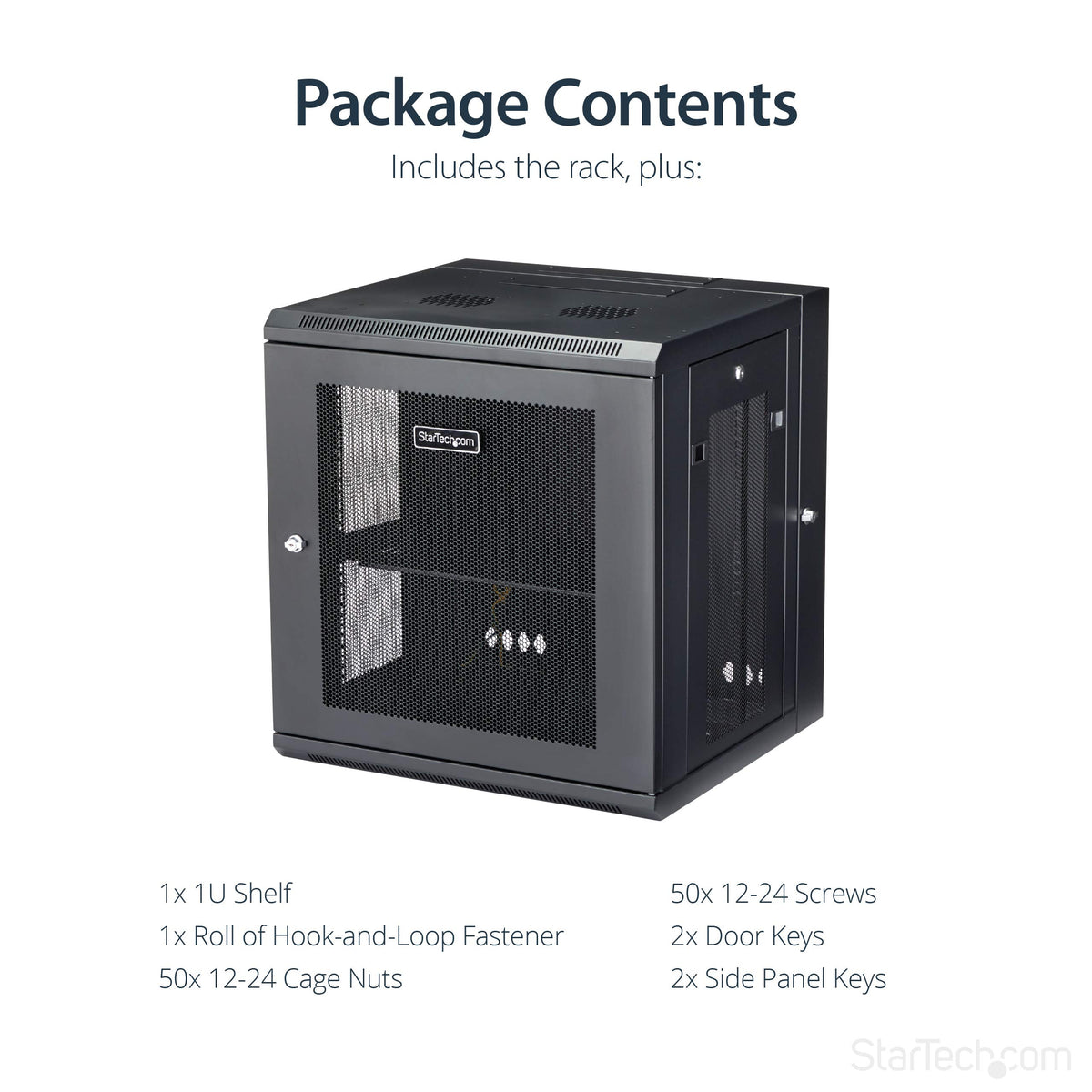 StarTech.com 12U Wall Mount Server Rack Cabinet - 4-Post Adjustable Depth (2" to 16") Network Equipment Enclosure w/ Cable Management (RK12WALHM)