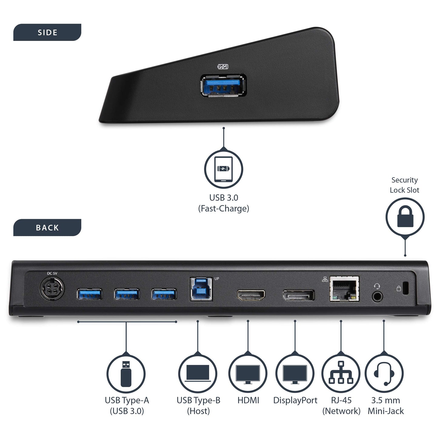 StarTech.com USB 3.0 Docking Station with HDMI and 4K DisplayPort - Dual Monitor Universal Docking Station - 4 USB Ports (USB3DOCKHDPC)