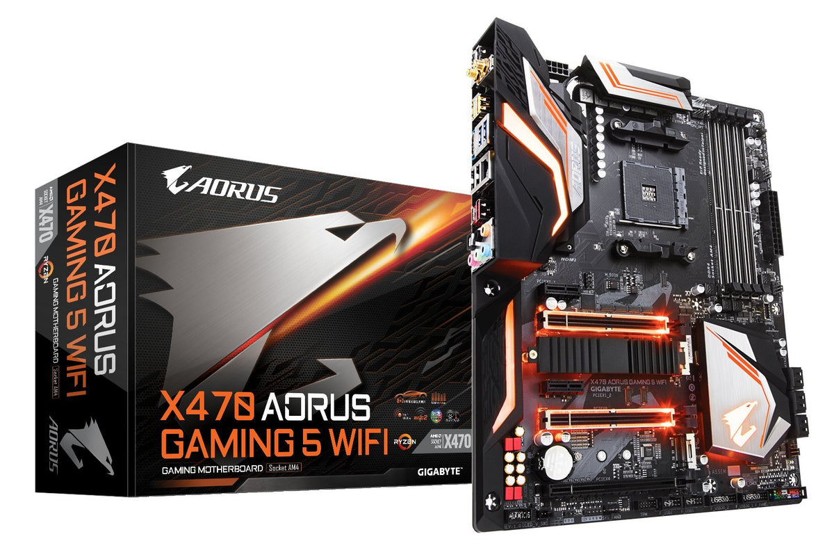 GIGABYTE X470 AORUS GAMING 5 WIFI (AMD Ryzen AM4/ X470/ USB 3.1 Gen 2 Type A, Type C/ ATX/ DDR4/ Intel Wave 2 WIFI/ M.2/ HDMI/ Motherboard)