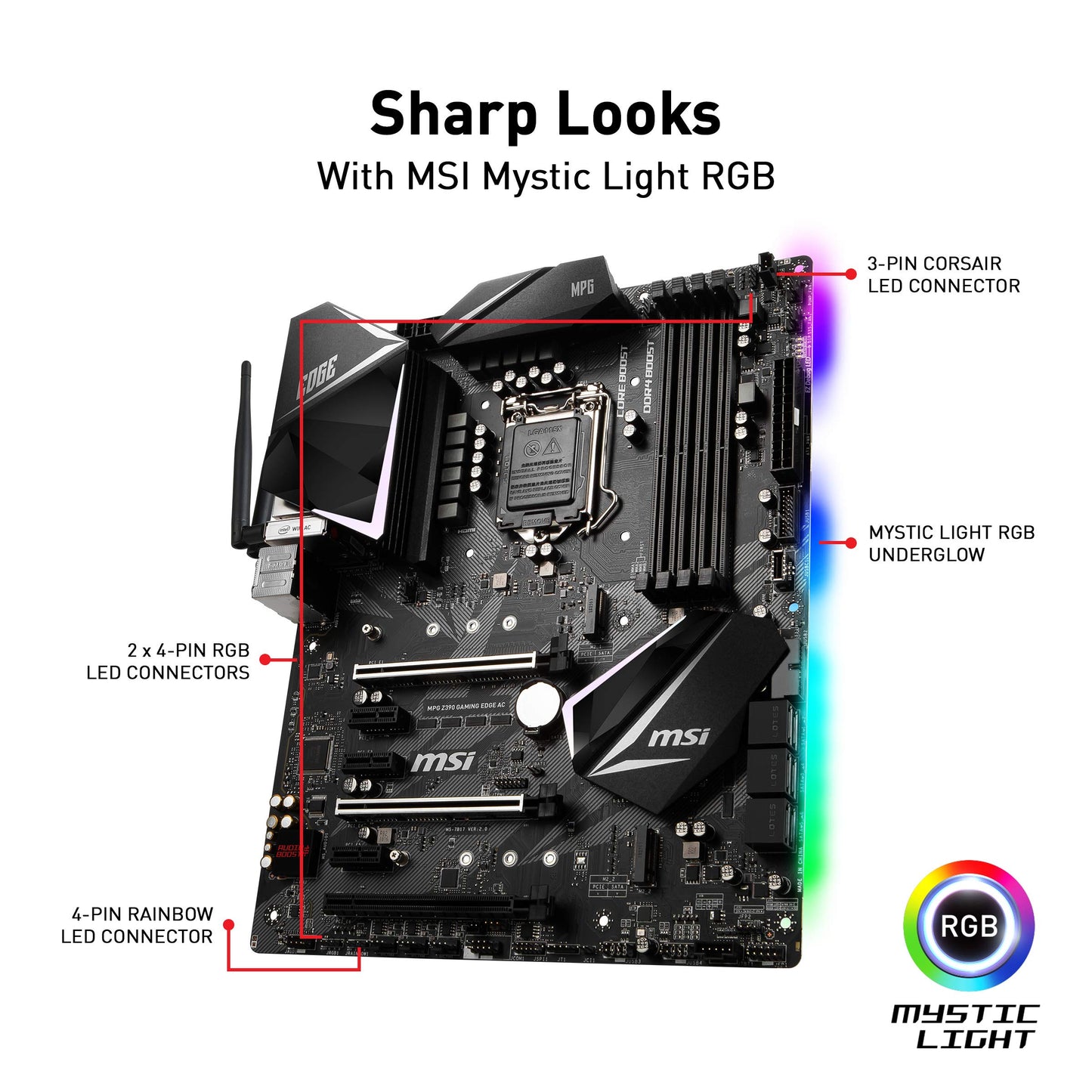 MSI MPG Z390 Gaming Edge AC LGA1151 (Intel 8th and 9th Gen) M.2 USB 3.1 Gen 2 DDR4 HDMI DP Wi-Fi SLI CFX ATX Z390 Gaming Motherboard
