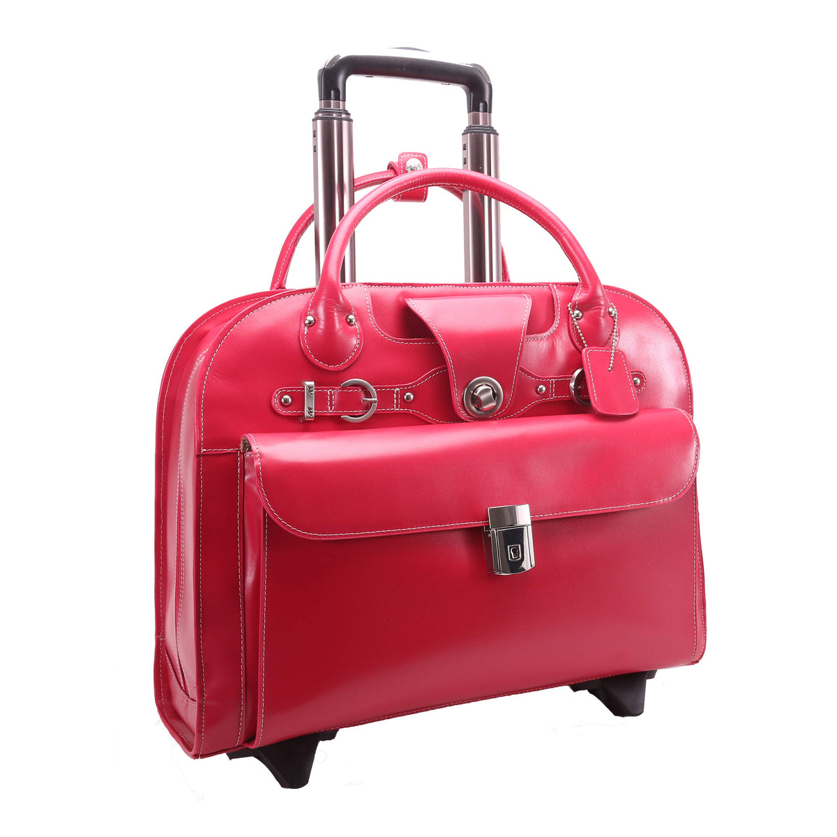 McKlein 96313 USA Edgebrook 15" Leather Wheeled Ladies' Laptop Briefcase Fuchsia