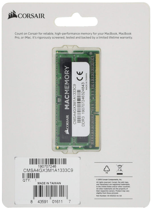 Corsair Apple Certified 4GB (1x4GB) DDR3 1333 MHz PC3 10666 Laptop Memory (CMSA4GX3M1A1333C9)
