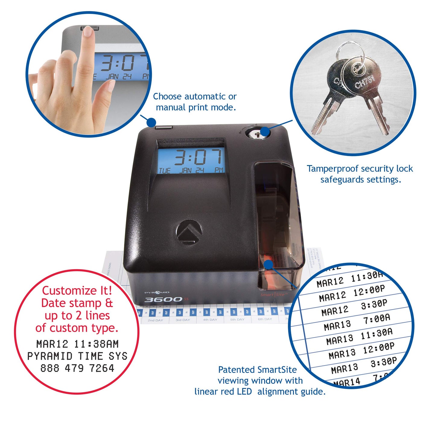 Pyramid 3600SS SmartSiteTime Clock and Document Stamp