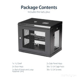 StarTech.com 9U Wall Mount Server Rack Cabinet - 2-Post Adjustable Depth (6" to 15") IT Data Equipment Enclosure with Cable Management - 200lb / 90kg (RK9WALM)