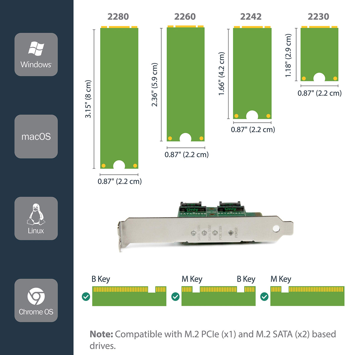 StarTech.com M.2 Adapter - 3 Port - 1 x PCIe (NVMe) M.2 - 2 x SATA III M.2 - SSD PCIE M.2 Adapter - M2 SSD - PCI Express SSD (PEXM2SAT32N1)