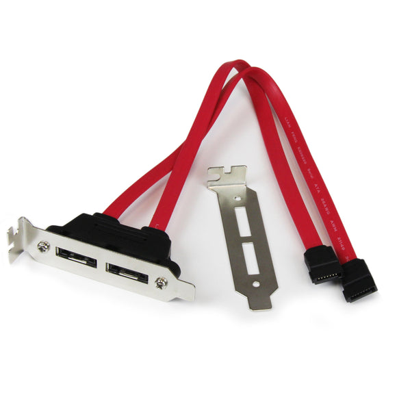 StarTech.com 2 Port Low Profile SATA to eSATA Plate Adapter - SATA Internal to External Panel - Serial ATA 150/300/600 - eSATA (M) to SATA (F) - 1 ft - red - ESATAPLT2LP
