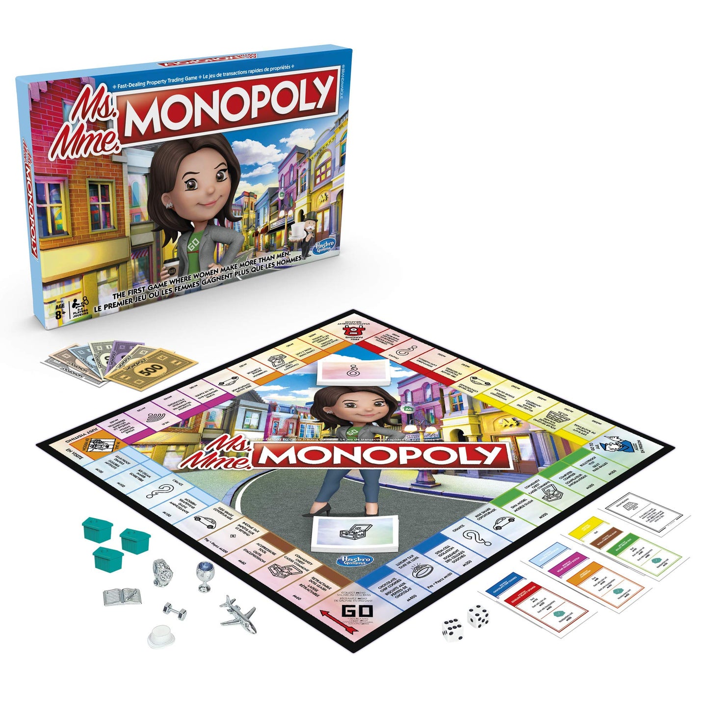 Hasbro Ms. Monopoly Board Game; First Game Where Women Make More Than Men; Features Inventions by Women; Game for Families and Kids Ages 8 and Up