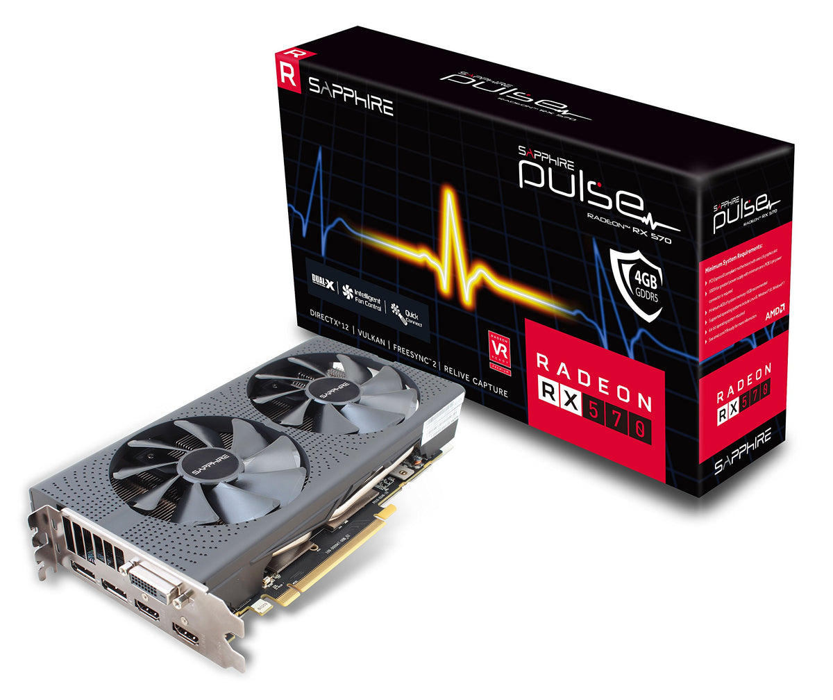 Sapphire Technology Technology 11266-04-20G Radeon Pulse RX 570 4GB GDDR5 Dual HDMI/ DVI-D/ Dual DP OC with Backplate (UEFI) PCI-E Graphics Card