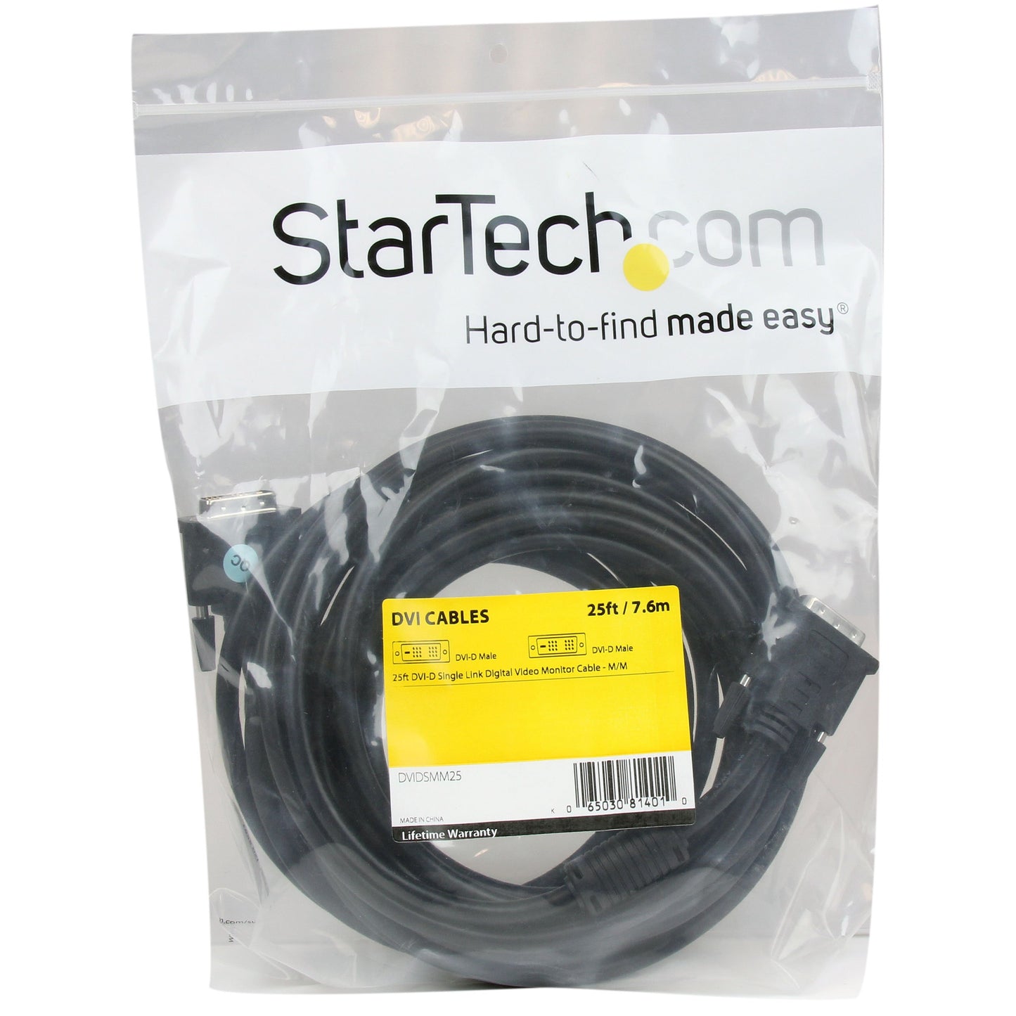 StarTech.com DVI Cable - 25 ft - Single Link - Male to Male Cable - 1920x1200 - DVI-D Cable - Computer Monitor Cable - DVI Cord - DVI to DVI Cable