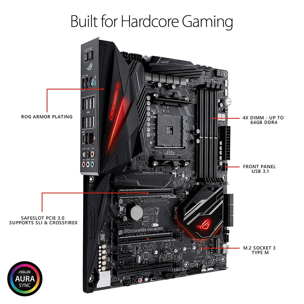 ASUS ROG Crosshair VII Hero AMD Ryzen 2 AM4 DDR4 M.2 USB 3.1 Gen2 ATX X470 Motherboard