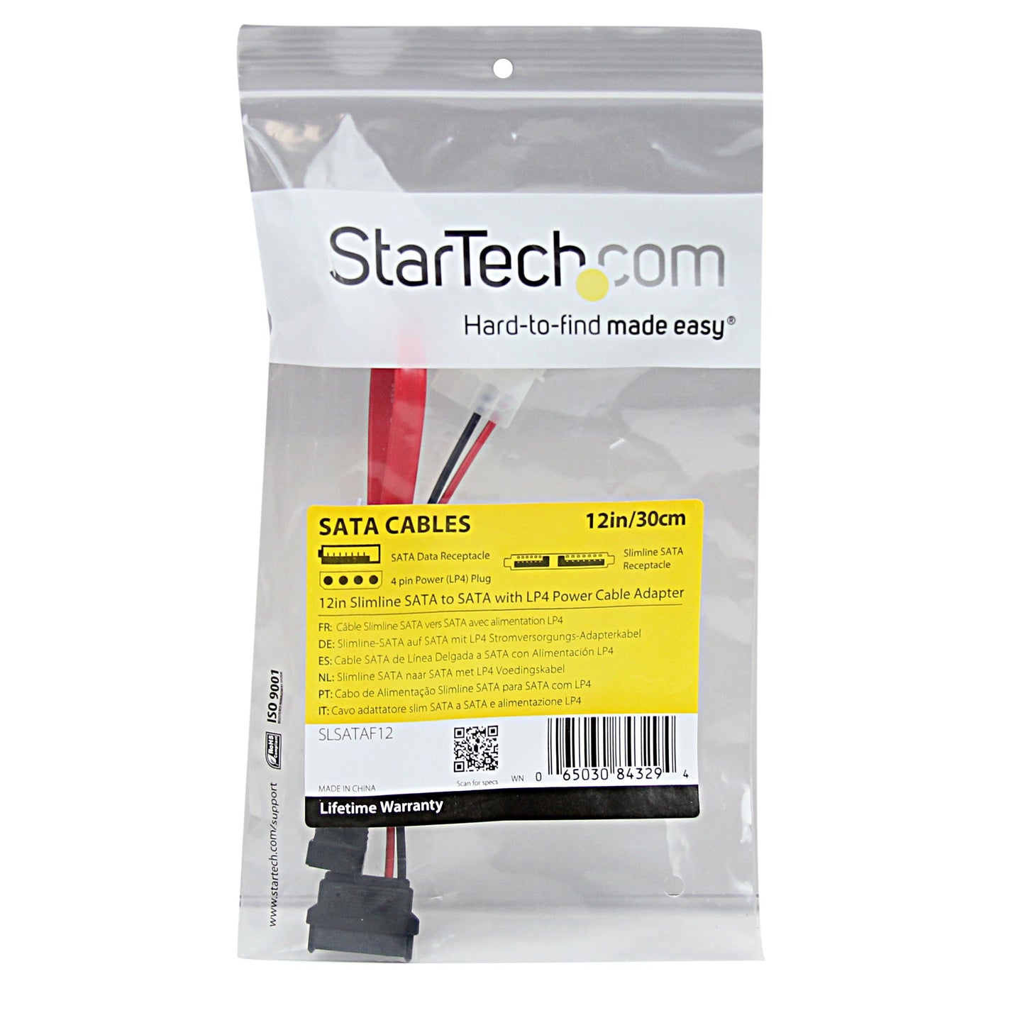 StarTech.com 12in Slimline SATA to SATA with LP4 Power Cable Adapter - SATA cable - Serial ATA 150/300/600 - Slimline SATA (F) to SATA, 4 pin internal power (12V) - 1 ft - red - SLSATAF12