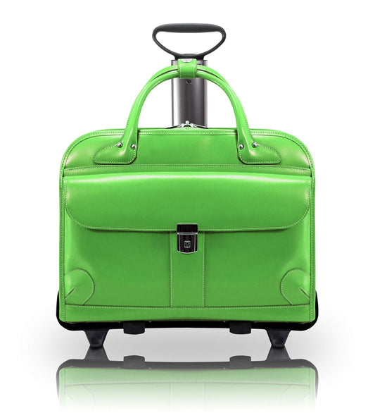 McKlein 96611 USA Lakewood 15" Leather Fly-Through Checkpoint-Friendly Patented Detachable -Wheeled Ladies' Laptop Briefcase Green
