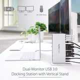 StarTech.com Dual Monitor USB 3.0 Docking Station w/ DVI to VGA & HDMI Adapters, 5x USB 3.0 & Audio - Vertical DVI Dock for Mac & Windows (USB3SDOCKDD)