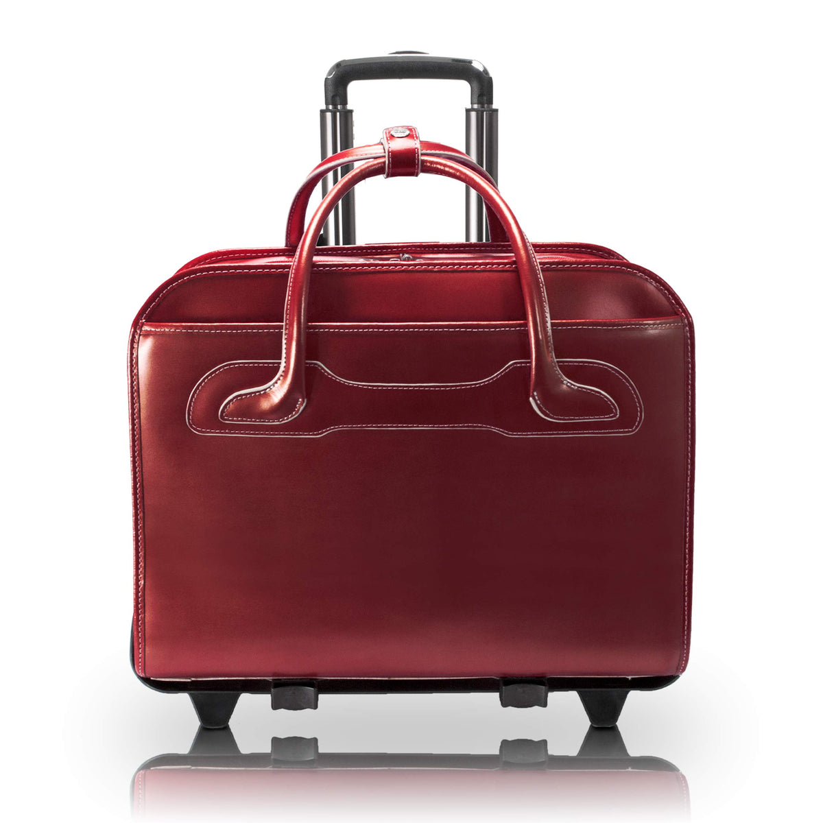 McKlein 94986 USA Willowbrook 15" Leather Patented Detachable -Wheeled Ladies' Laptop Briefcase Red