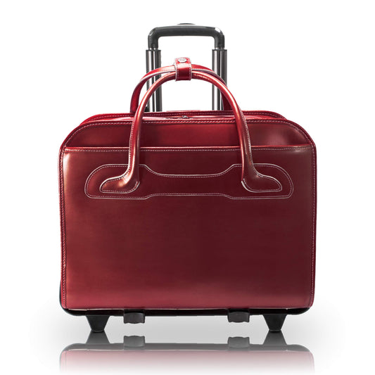 McKlein 94986 USA Willowbrook 15" Leather Patented Detachable -Wheeled Ladies' Laptop Briefcase Red