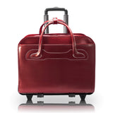 McKlein 94986 USA Willowbrook 15" Leather Patented Detachable -Wheeled Ladies' Laptop Briefcase Red