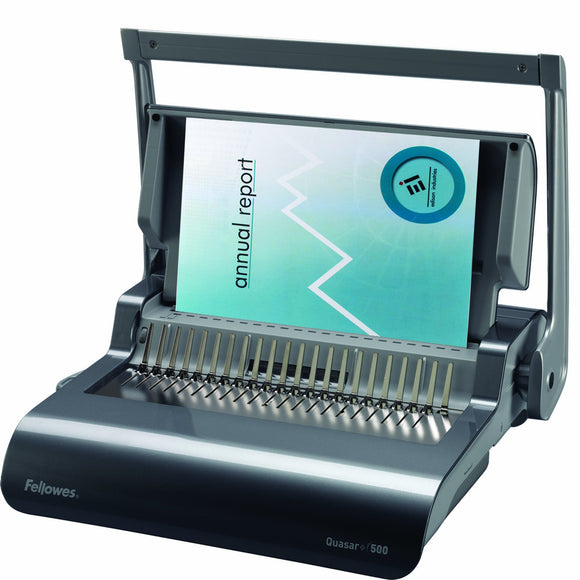 Fellowes 5227201 Quasar Plus 500 Manual Comb Binding Machine with Starter Kit Shredder