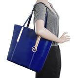 McKlein 97547 USA Cristina Leather Ladies' Tote with Tablet Pocket Navy