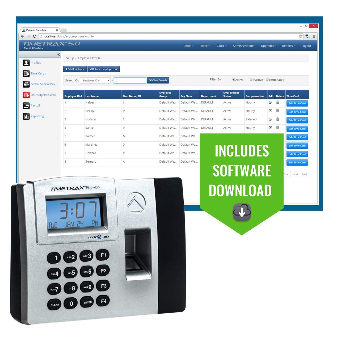 Pyramid TimeTrax Elite TTELITEEK Automated Biometric Time Clock System - Ethernet