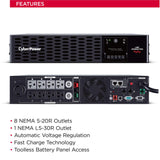 Cyber Power CA PR3000RTXL2UAN Smart App Sinewave UPS System, 3000VA/3000W, 9 Outlets, 2U Rack/Tower, Rmcard205 Pre-Installed