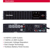 Cyber Power CA PR3000RTXL2UN Smart App Sinewave UPS System, 3000VA/3000W, 9 Outlets, 2U Rack/Tower, Rmcard205 Pre-Installed