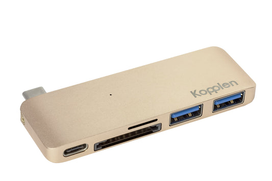 Type-C Hub with Power Delivery 2 superspeed USB 3.0 ports, 1 SD memory port, 1 microSD memory port for MacBook, Aluminum Alloy Build