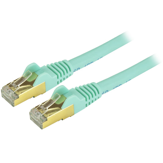 StarTech.com Cat6a Shielded Patch Cable - 25 ft - Aqua - Snagless RJ45 Cable - Ethernet Cord - Cat 6a Cable - 25ft (C6ASPAT25AQ)