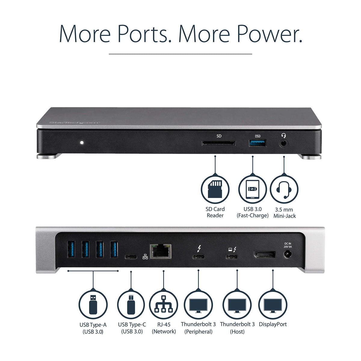 StarTech.com Dual 4K Monitor Thunderbolt 3 Dock with DisplayPort & USB C - Mac & Windows - 85W PD Docking Station (TB3DOCK2DPPD)