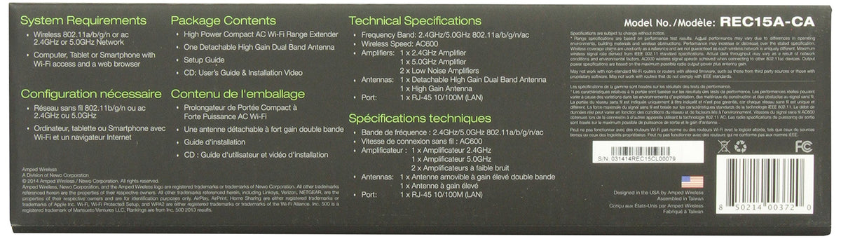 AMPED WIRELESS REC15A-CA High Power Compact AC 2.4GHz Wifi Extender 802.11 a/b/g/n/ac