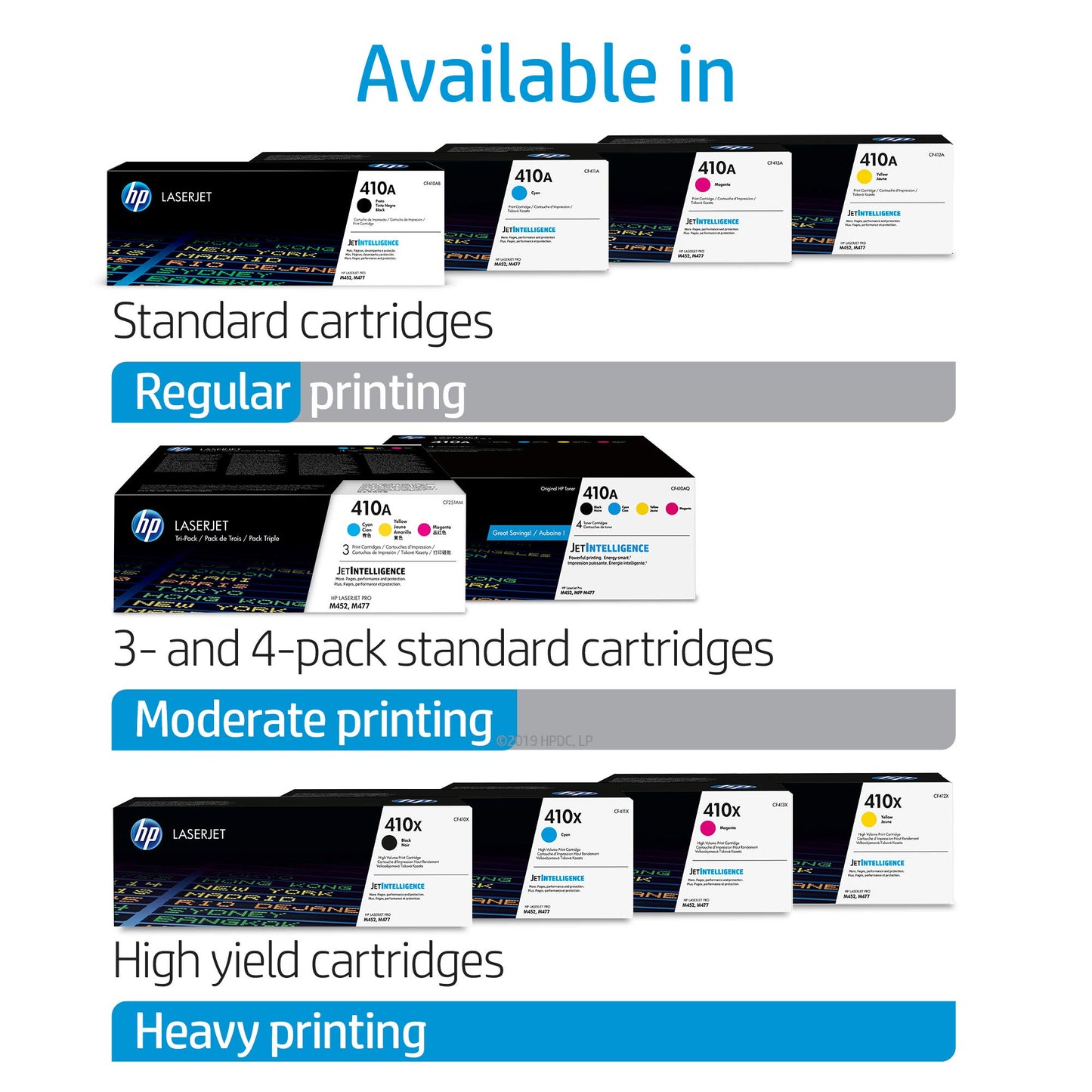 HP 410A (CF410AQ) Black, Cyan, Magenta & Yellow Original Toner, 4 Cartridges