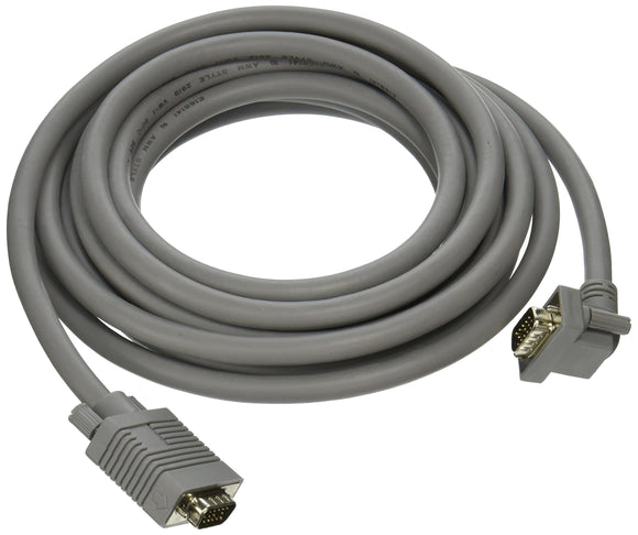 C2G 52018 VGA Cable - Premium Shielded HD15 SXGA M/M Monitor Cable with 90° Downward-Angled Male Connector, Gray (15 Feet, 4.57 Meters)