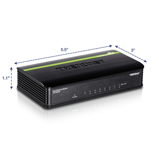 TRENDnet 8-Port Unmanaged 10/100 Mbps GREENnet Ethernet Desktop Plastic Housing Switch,TE100-S8