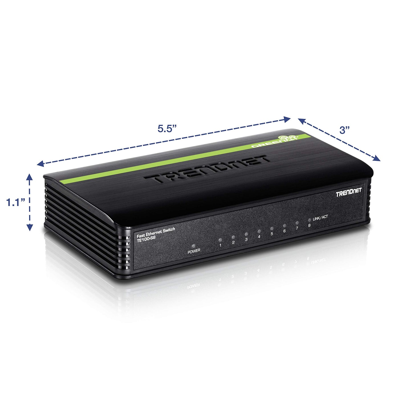 TRENDnet 8-Port Unmanaged 10/100 Mbps GREENnet Ethernet Desktop Plastic Housing Switch,TE100-S8