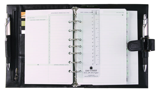 Day-Timer 6719968328 Soft Flex Vinyl Refillable Day Planner with Buckle Magnetic Closure, 1-Inch/7-Ring Fixture, 8.3x9.5-Inch, Black