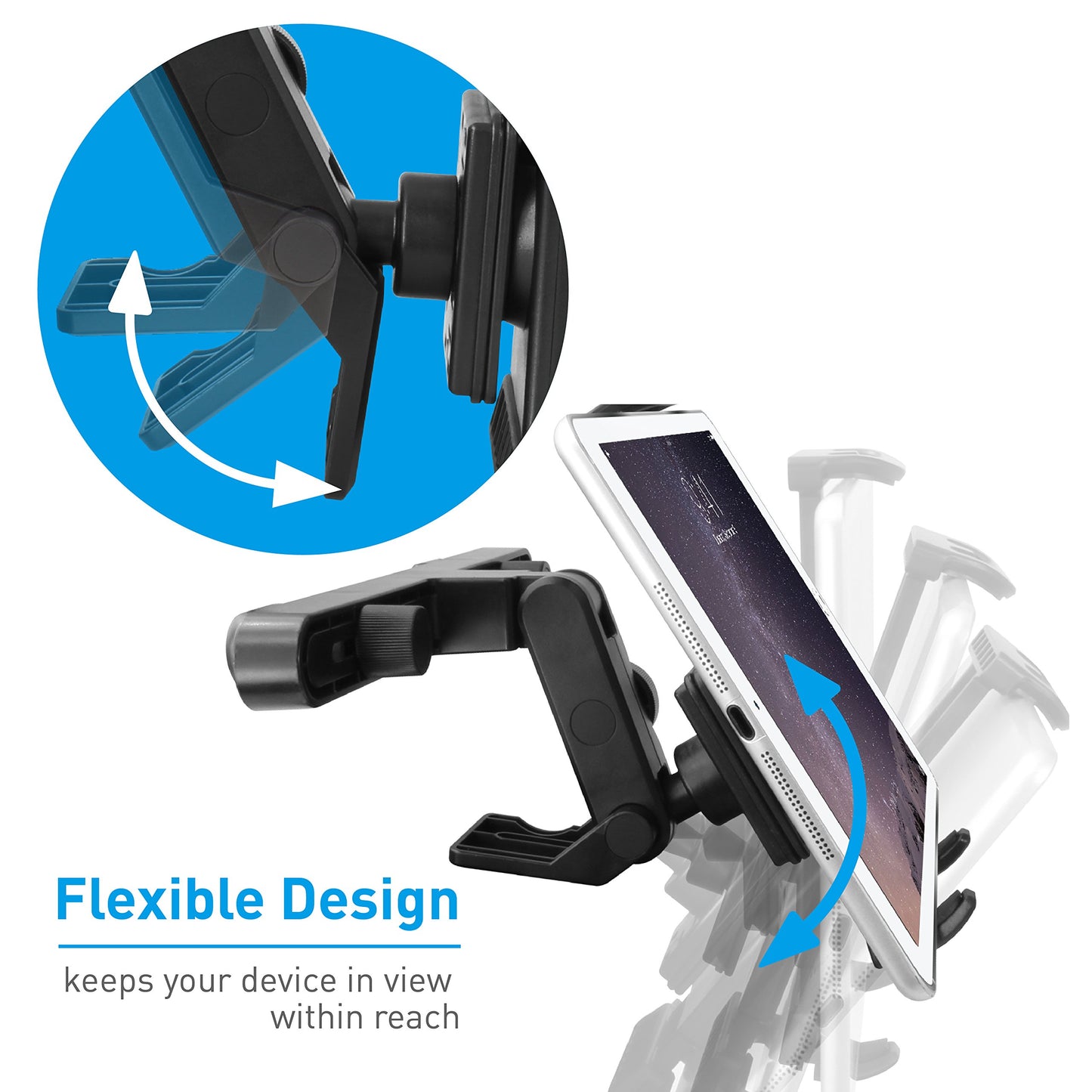 Macally Adjustable Car Seat Headrest Mount and Holder for Apple iPad Air/Mini, Samsung Galaxy Tab, Kindle Fire, Nintendo Switch, and 7" to 10" Tablets (HRMOUNT)