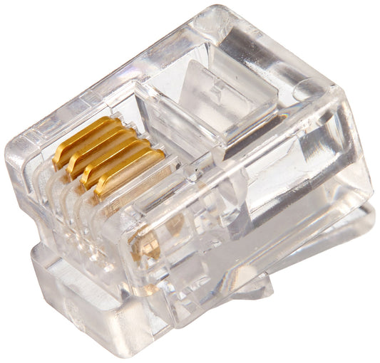 C2G 27561 RJ11 6x4 Modular Plug for Round Solid Cable Multipack (25 Pack) Clear