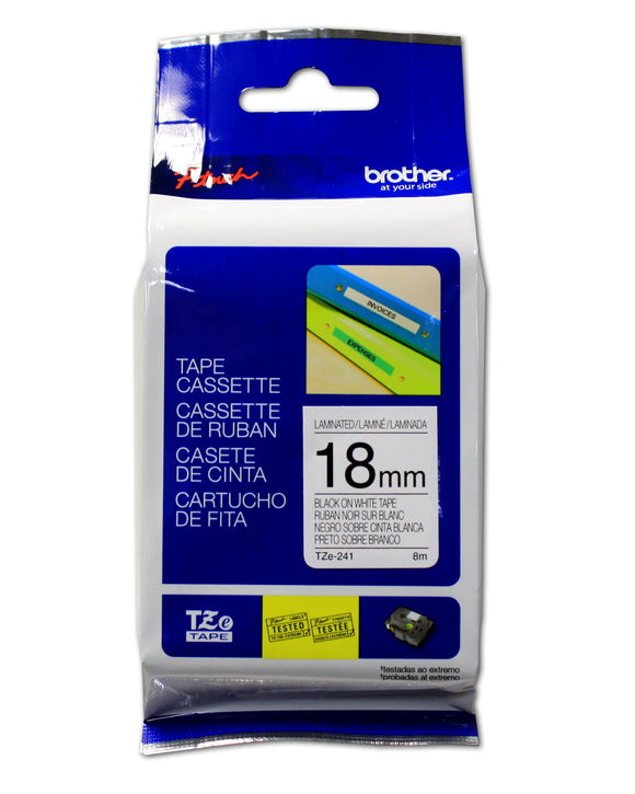 Brother TZE241 Genuine P-Touch Tape (18mm Black on White)